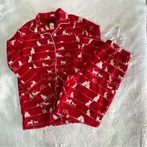 Cozy Fleece Red Cat Print Pajama Set